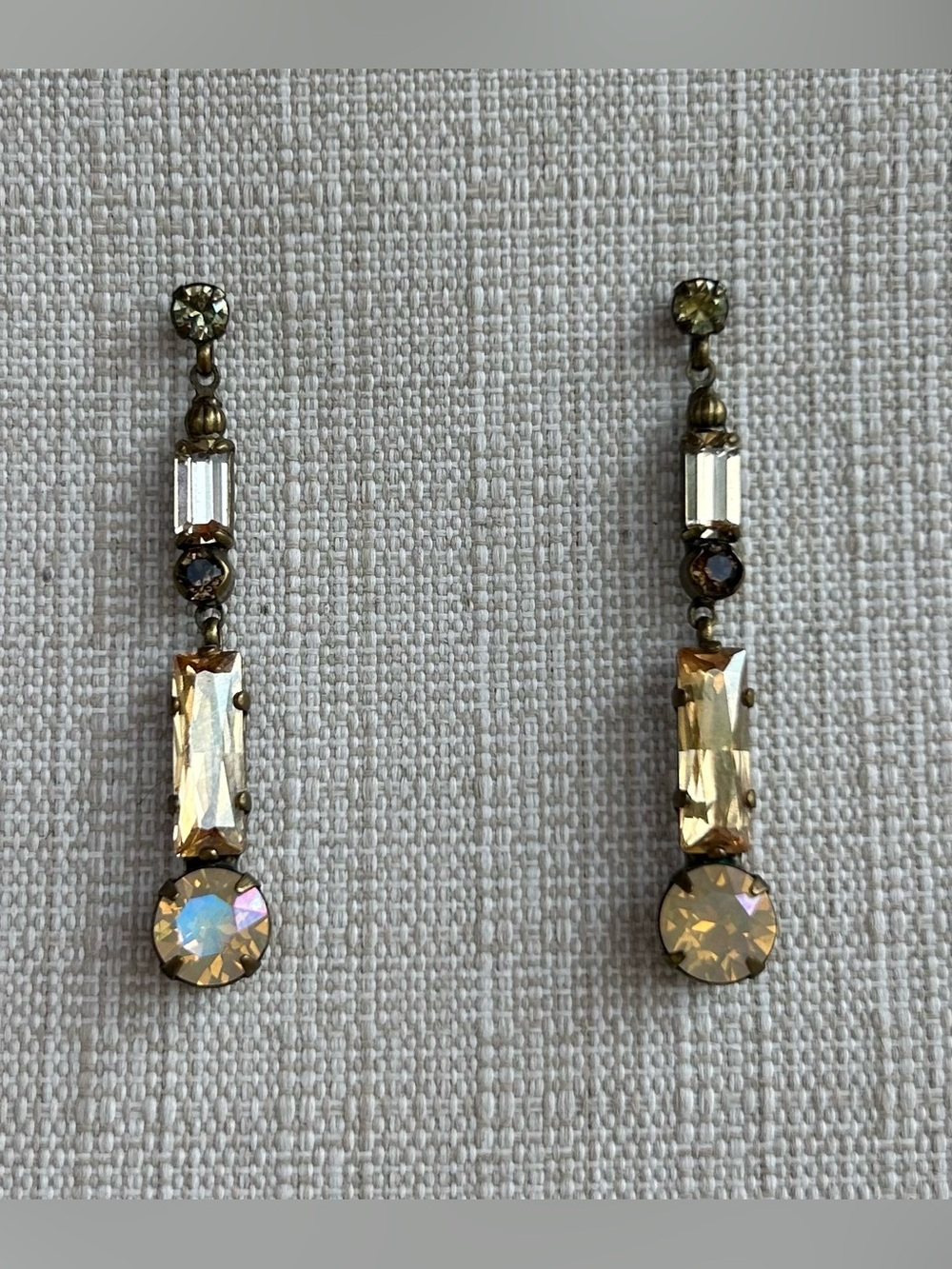 Sorrelli Brass Linear Crystal Drop Earrings with Pale Champagne Accents